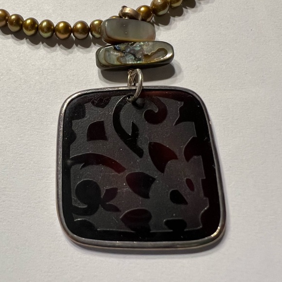 Silpada Copper Bead Pearl Pen Etched Pendant Necklace - Picture 2 of 5